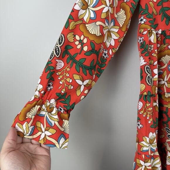 Sunday Up Womens Floral Boho Dress Medium Orange Retro Eclectic Mini Boho Easter - Picture 4 of 10